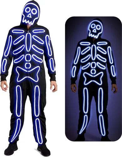 Vista 13 de Tipsy Elves Vestido ajustado de manga larga con esqueleto de Halloween para mujer Front and Back Print, Mesh Eyehole Hood, Hidden Front Zipper