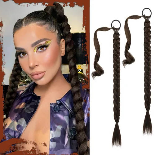 Vista 84 de SOFEIYAN Extensión de cola de caballo trenzada larga con banda elástica y mechón liso envolvente, extensiones de cabello naturales suaves