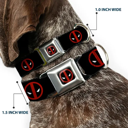Vista 2 de Collar de perro hebilla de cinturón de seguridad Deadpool Logo Negro Rojo Blanco 9 a 15 pulgadas 1.0 pulgadas de ancho