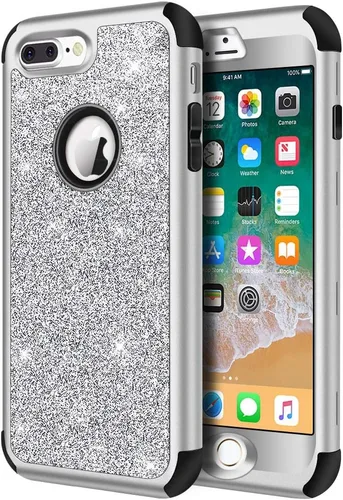 Vista 8 de Hython Funda para iPhone 8 Plus/7 Plus - Defensor resistente, carcasa rígida híbrida con purpurina brillante, cubierta de goma a prueba de golpes