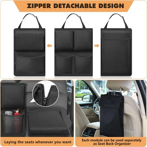 Vista 2 de FINPAC Organizador y almacenamiento para maletero de automóvil, organizador desmontable para colgar en el respaldo del asiento con cremalleras