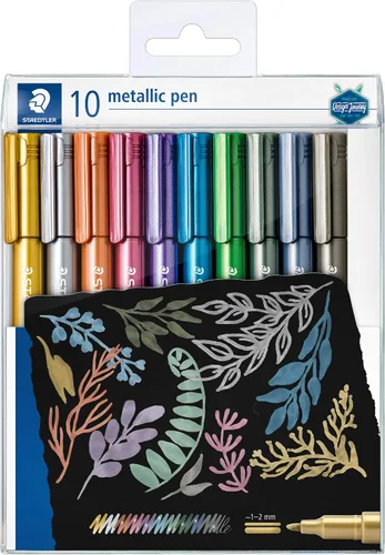 Vista 7 de STAEDTLER 8323-S BK3 Pack of Gold and Silver Metallic Pens and a White Marker Pen
