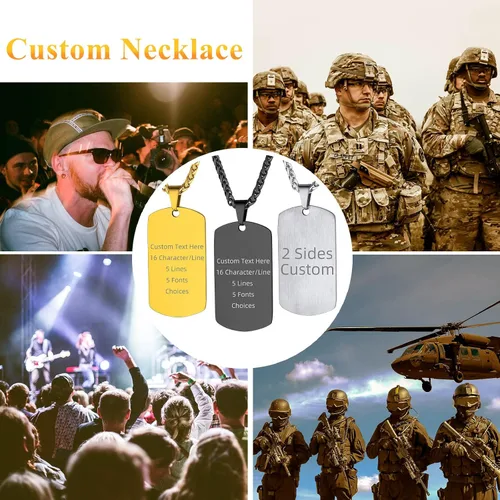 Vista 3 de Supcare Collar personalizado con etiqueta de perro con texto o foto para hombre, colgante de foto conmemorativa personalizado para mujeres y hombres
