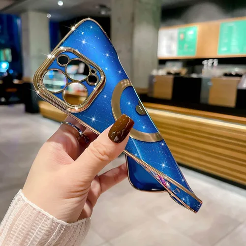 Vista 2 de Funda magnética con purpurina compatible con iPhone 12 Pro de 6.1 pulgadas, funda de lujo con diseño de corazón de amor, compatible con MagSafe