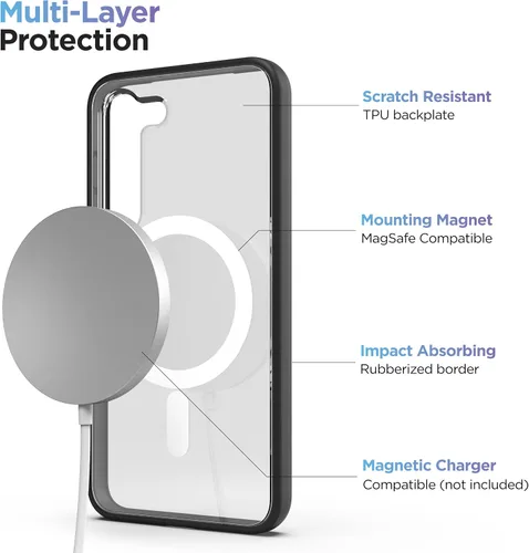 Vista 2 de ENCASED Funda magnética diseñada para Samsung Galaxy S23, compatible con carga MagSafe y accesorios, transparente/negro (versión 2023)
