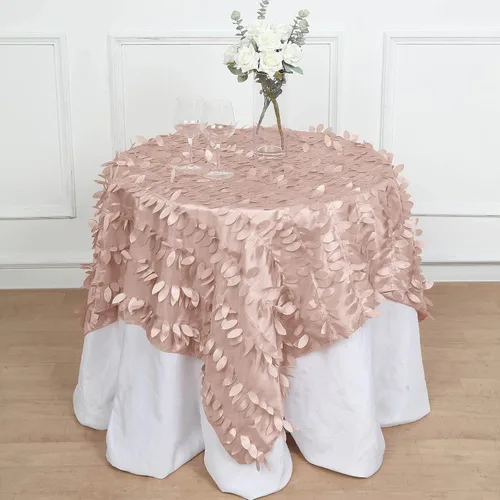 Vista 13 de TABLECLOTHSFACTORY - Mantel cuadrado de tela de tafetán de pétalos de hojas 3D de 54 pulgadas, color negro