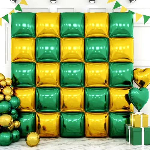 Vista 25 de Globos cuadrados metálicos dorados y negros de doble cara para pared, globos de aluminio cromado de 19 pulgadas, kit de arco de túnel para despedida