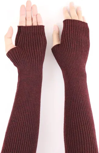 Vista 10 de Facecozy Calentadores de brazos para mujer, mezcla de lana de cachemira, guantes largos sin dedos para mujer, guantes para clima frío con agujero