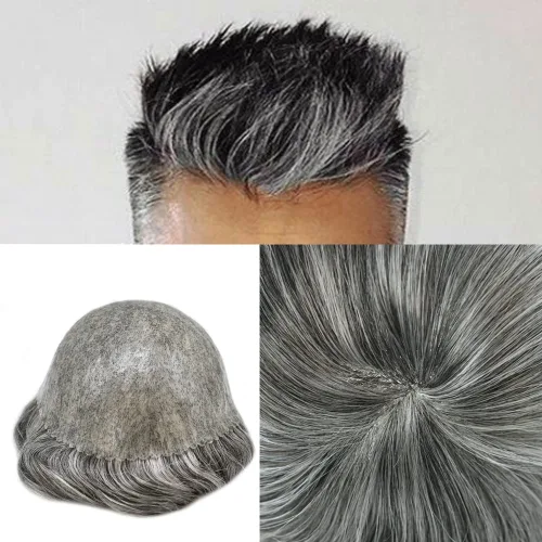 Vista 499 de Toupee para hombre 100% cabello humano real tupé para hombres 0.004 in piel de poliuretano para hombre, sistema de reemplazo de piezas de pelo