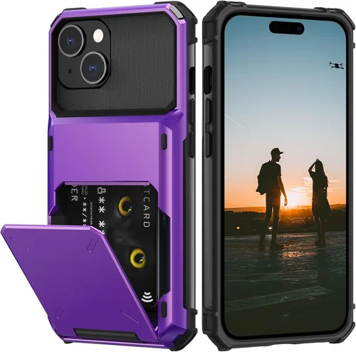 Vista 31 de Nvollnoe Compatible con iPhone 15 Funda con ranura para tarjetas, resistente, protectora de doble capa, a prueba de golpes, ranura oculta