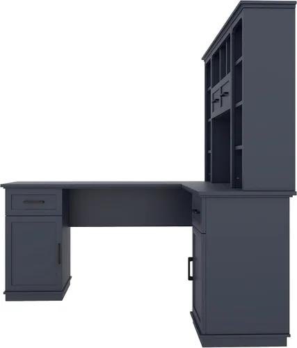 Vista 6 de RUNNA Escritorio para computadora en forma de L para el hogar y la oficina con almacenamiento (azul antiguo # 048)