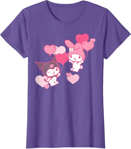 Vista 27 de Camiseta de My Melody y Kuromi con corazones del Día de San Valentín Negro
