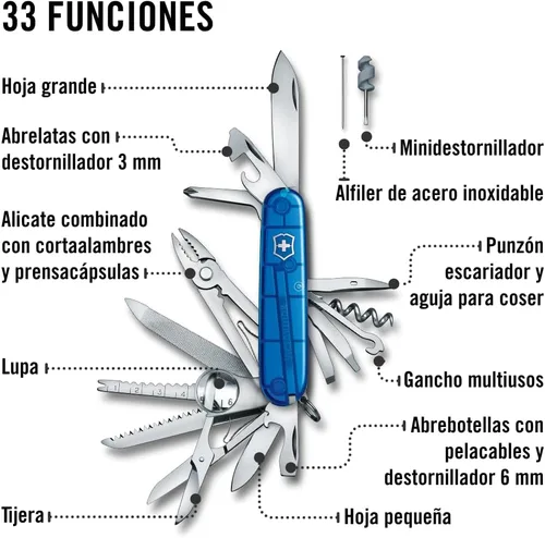 Vista 4 de Victorinox Swisschamp Multiherramienta (Zafiro), 91 mm Swiss made stainless steel tool for camping and hiking with pliers, scissors, large blade