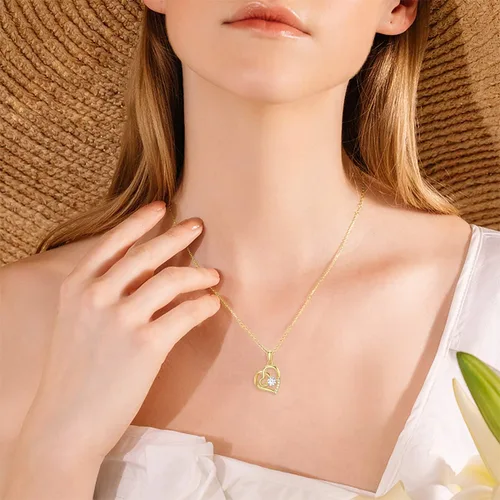 Vista 2 de SISGEM Collar de corazón de oro macizo de 14 quilates para mujer, oro amarillo de 0.55 quilates (CTTW), collar con dije de corazón infinito