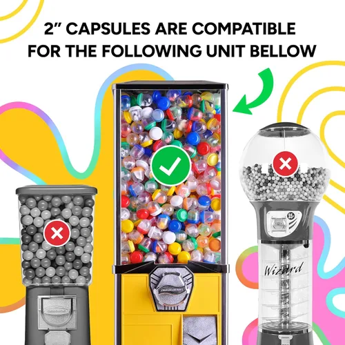 Vista 7 de Máquina expendedora de cápsulas, cápsulas redondas translúcidas vacías 100 unidades de 2 pulgadas – Cápsulas de máquina de chicles a granel