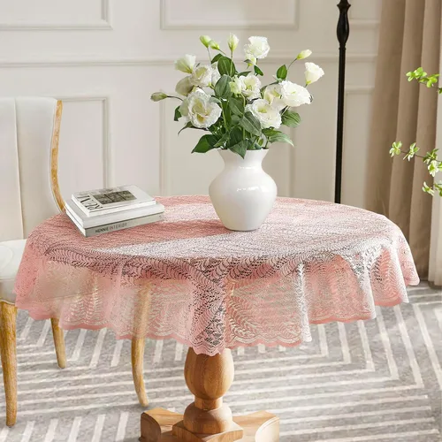 Vista 13 de Warm Home Designs Mantel de encaje negro. Mantel redondo pequeño de 36 pulgadas de diámetro. Mantel floral, superposición rústica o mantel bohemio