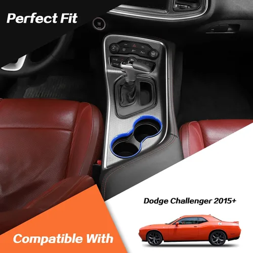 Vista 3 de JeCar Cubierta de Moldura para Portavasos Delantero Accesorios Interiores Compatible con Dodge Challenger 2015-2020 (Azul)