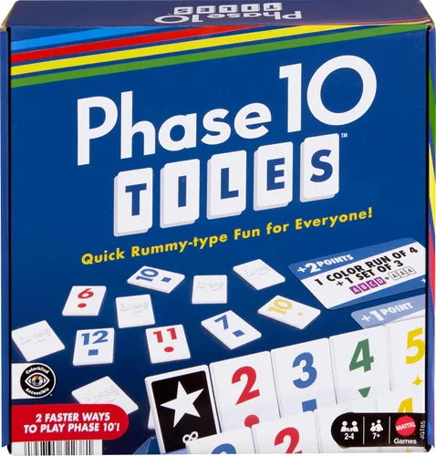 Vista 7 de Mattel Games Juego de cartas Phase 10 con baraja accesible para daltónicos en lata de almacenamiento y viaje para niños, adultos y familias