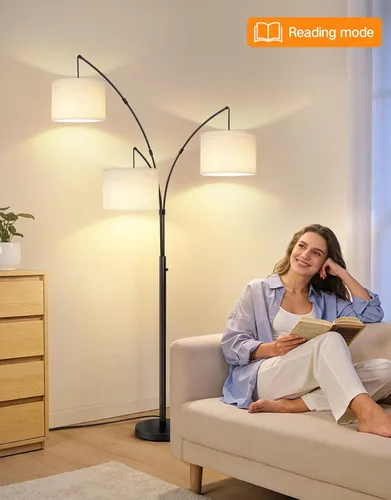 Vista 8 de OUTON Lámpara de pie LED de arco, lámpara de pie alta moderna negra de 3 luces para dormitorio, 2400lm lámparas de esquina de pie ajustables