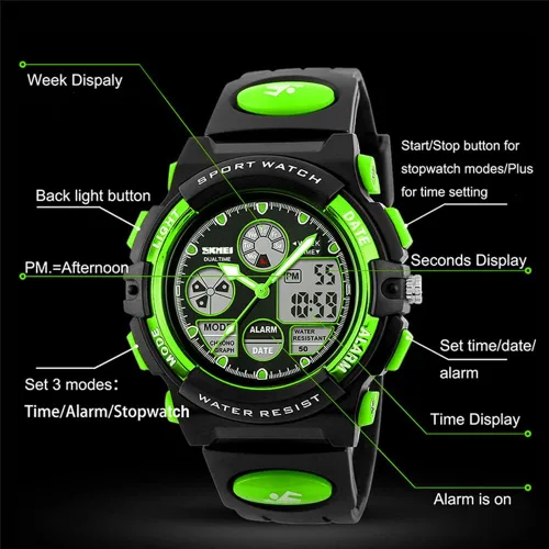 Vista 4 de eYotto Kids Sports Watch Waterproof Boys Multi-Function Analog Digital Wristwatch LED Alarm Stopwatch