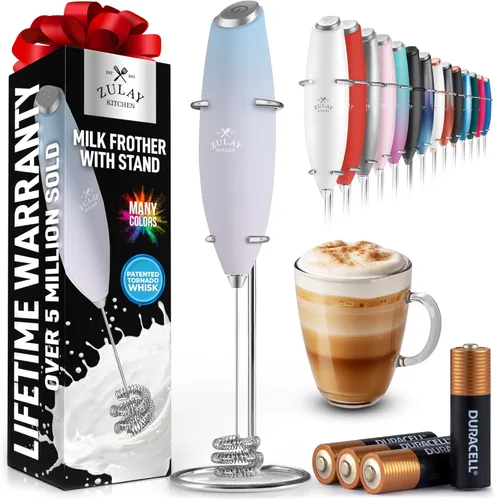 Vista 101 de Zulay Milk Boss Espumador de leche potente manual, hace espuma para latte, batidor para mezclar bebidas, café, miniespumador para capuchino, frappé