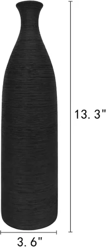 Vista 8 de Jarrón moderno de cerámica negra, jarrones pequeños de cuello estrecho de 13.3 pulgadas, jarrones de cerámica decorativos, chimenea, decoración