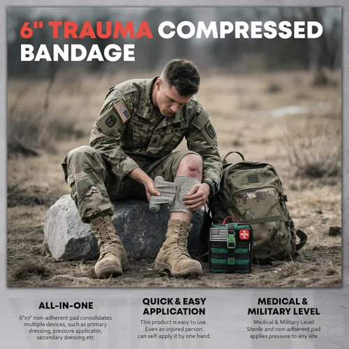 Vista 12 de Kit de primeros auxilios de supervivencia - Kit de trauma IFAK con vendaje de trauma, férula, torniquete, cuidado de heridas, control de sangrado