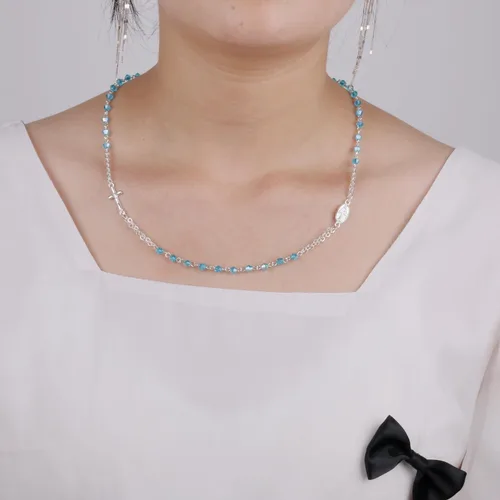 Vista 4 de HanlinCC Collar de rosario milagroso chapado en plata brillante con cuentas de cristal facetado de 0.157 in con caja de regalo para mujeres