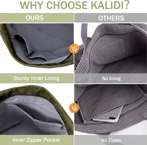 Vista 6 de KALIDI Bolso de mano de pana, bolso grande tipo mensajero para hombro, antisalpicaduras, bolsa cruzada con cremallera, casual, trabajo, compras