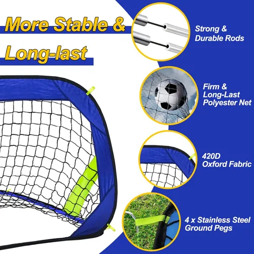 Vista 2 de EVERRUSH Porterías de Fútbol Desplegables con Redes para Patio Trasero Playa Entrenamiento de Fútbol Mini Portátil Plegable Ligera