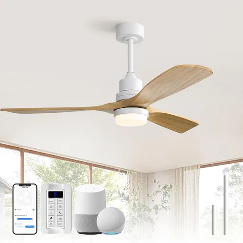 Vista 9 de Sofucor Ventilador de techo de madera moderno de 52 pulgadas con luz y Latón gris+oro