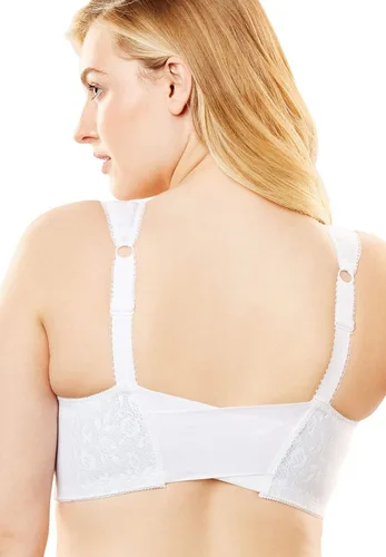 Vista 2 de Brasier sin aros con cierre frontal de 18 horas para mujer, talla grande, con espalda flexible 4695, Blanco