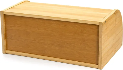 Vista 4 de Lawei Panera de bambú, caja de pan grande de madera con parte superior enrollable, contenedor de almacenamiento de pan para encimera, soporte