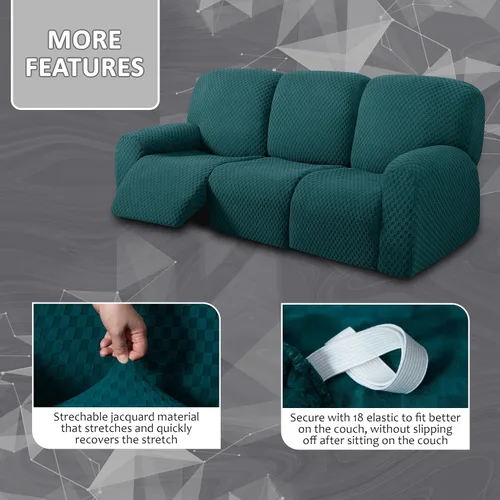 Vista 3 de ULTICOR Fundas de sofá reclinable de 8 piezas, fundas elásticas de jacquard para sofá reclinable de 3 cojines, fundas deslizables gruesas, suaves