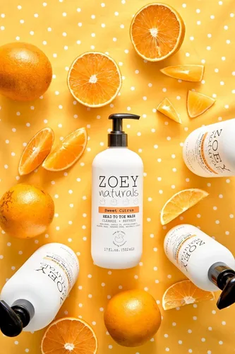 Vista 4 de Zoey Naturals Sweet Citrus Baby Wash & Shampoo, hecho para pieles sensibles, sin lágrimas, sin parabenos, todo natural, fabricado en los Estados