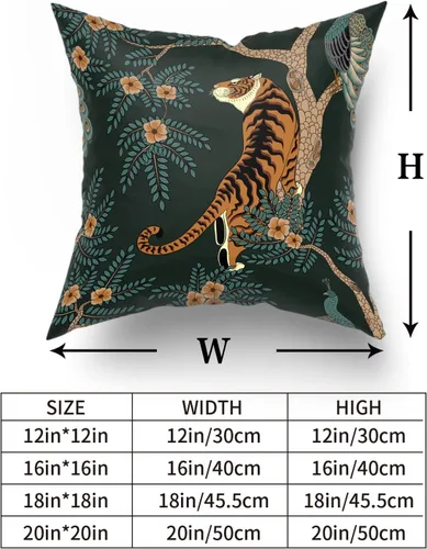 Vista 5 de Juego de 2 fundas de almohada de tigre, de algodón, con diseño de animales de bosque de pavo real, decorativas, para dormitorio, sofá, sala