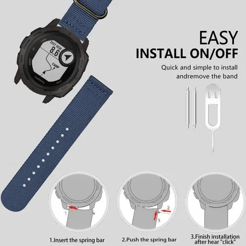 Vista 6 de LiWerlly Correa para Garmin Instinct / 2 correas de reloj solar, 0.866 in, correa de repuesto deportiva de nailon transpirable para mujeres y Azul