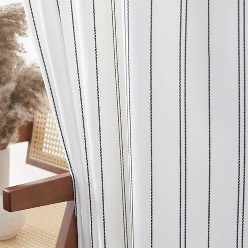 Vista 7 de jinchan Cortinas Blancas con Rayas Negras de 63 Pulgadas de Largo para Sala de Estar Dormitorio Tratamiento de Ventanas Aspecto Moderno de Lino