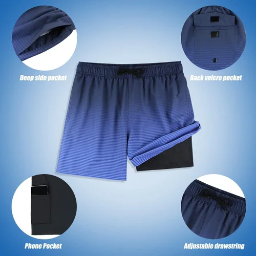 Vista 3 de MILANKERR 5.5 inch 7 inch Mens Swim Trunks with Compression Liner,Mens Bathing Suit Quick Dry Stretch Swimming Trunks for Men
