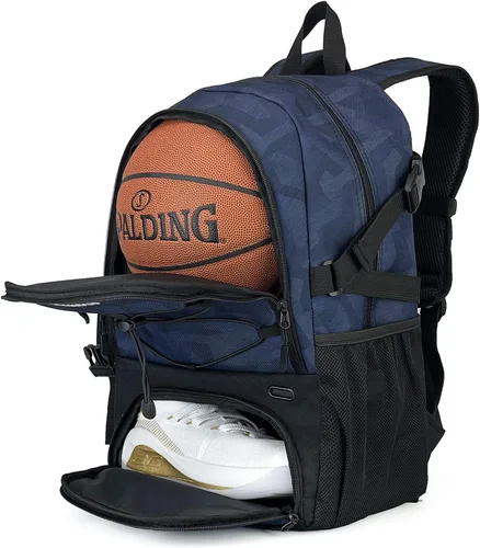 Vista 9 de GRANDUP - Mochila de baloncesto con compartimento para pelota y zapatos. Adecuada para voleibol, fútbol, natación, gimnasio, viajes y escuela