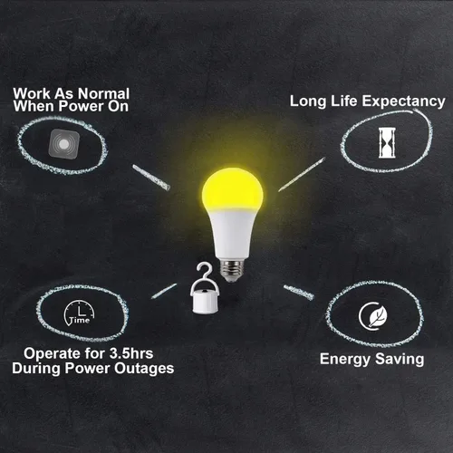 Vista 6 de Bombilla LED de emergencia blanca cálida de 9 W, 4 unidades, 120 V CA, 850 lúmenes, batería de respaldo, larga vida útil