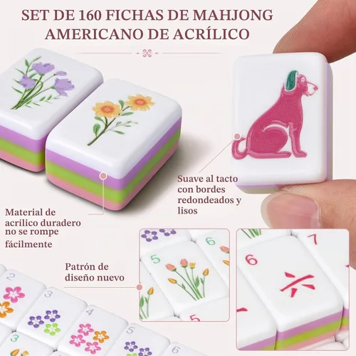 Vista 3 de Juego de azulejos de Mahjong americano de 4 capas para amantes de Púrpura pálido-2