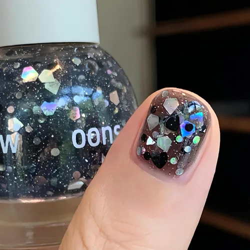 Vista 15 de Esmalte de uñas a base de agua Aurora verde brillante, esmalte de uñas con efecto cromado iridiscente, esmalte de uñas no tóxico para mujeres