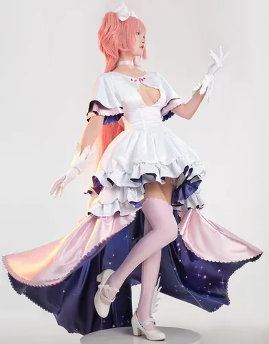 Vista 5 de miccostumes Disfraz de anime mágico para niñas, cosplay, kawaii, vestido de estrella hinchado y guantes con calcetines en el muslo y tocado