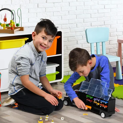 Vista 3 de Camión de Juguete Transportador de Autos - Incluye 6 Autos de Juguete y Accesorios, Cabe 28 Ranuras para Autos de Juguete - Gran Regalo para Niños