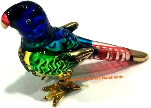 Vista 4 de (Bundle of 2) Handmade Mini Blown Glass 2" Blue Parrot Bird Fantasy Figurine Art, Cool Stuff, Miniature Animals, Home or Garden Decor Gift Ideas