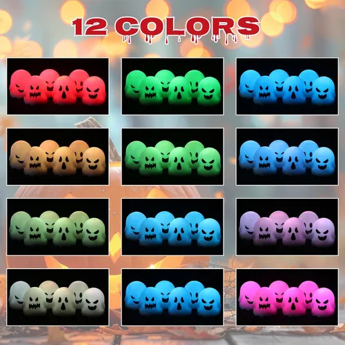 Vista 4 de Wondise Velas parpadeantes sin llama de Halloween con control remoto y temporizador, velas de té que cambian de color, velas LED espeluznantes