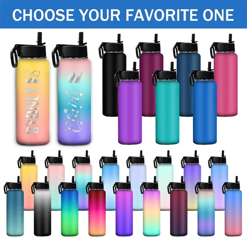 Vista 2 de Botella de agua personalizada, botella de agua deportiva personalizada con nombre, botella de acero inoxidable aislada al vacío con tapa