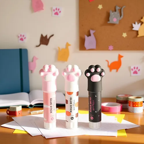 Vista 6 de 3 piezas de color aleatorio garra de gato lindo pegamento palo kawaii papelería vinculación herramienta escuela oficina suministros de una pieza