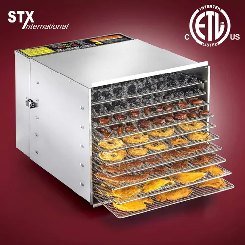 Vista 2 de STX Internacional stx-deh-1200 W-xls Maquina deshidratadora de alimentos de Acero Inoxidable Digital – 10 charolas – 1200 Watts – 165 grados